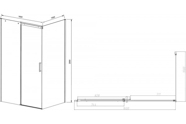Душевой уголок Vincea Dice VSR-4D1016CLB 160х100 см, профиль черный, двери раздвижные, стекло прозрачное