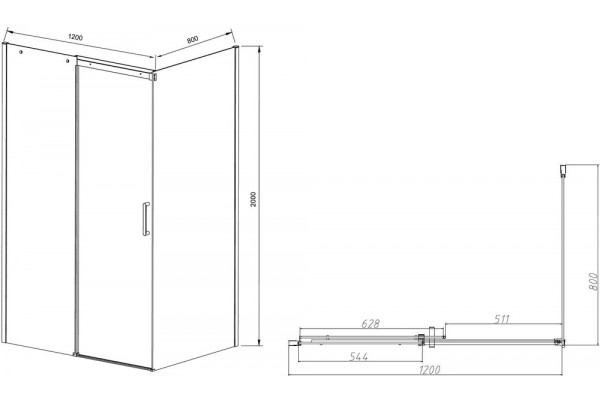 Душевой уголок Vincea Dice VSR-4D8012CL 120х80 см, профиль хром, двери раздвижные, стекло прозрачное