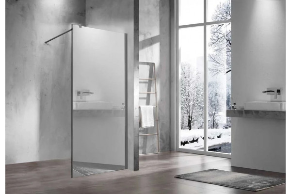 Душевая перегородка Vincea Walk-in VSW-1H900MRGM 90 см, профиль вороненая сталь, стекло зеркальное в современном стиле
