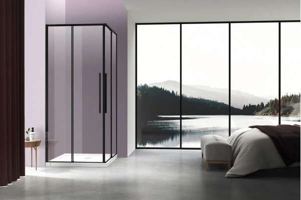 Душевой уголок Vincea Slim-N VSS-4SN9010CLB 100x90, профиль черный, прямоугольный, двери раздвижные
