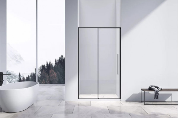 Душевая дверь в нишу Vincea Slim-N VDS-4SN130CLB 130 см, профиль черный, раздвижная, стекло прозрачное