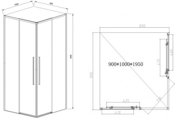 Душевой уголок Vincea Slim-N VSS-4SN9010CL 100x90, профиль хром, прямоугольный, двери раздвижные