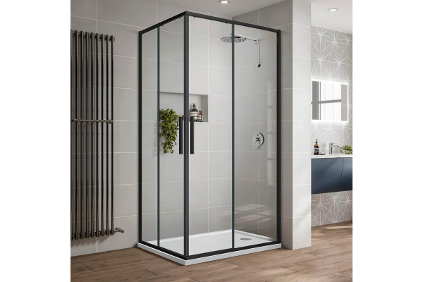 Душевой уголок Vincea Slim-U VSS-2SU8010CLB 100x80 см, профиль матовый черный, стекло прозрачное, прямоугольный, двери раздвижные