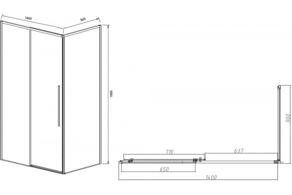 Душевой уголок Vincea Slim-N VSR-4SN9014CLB 140х90 см, профиль черный в современном стиле