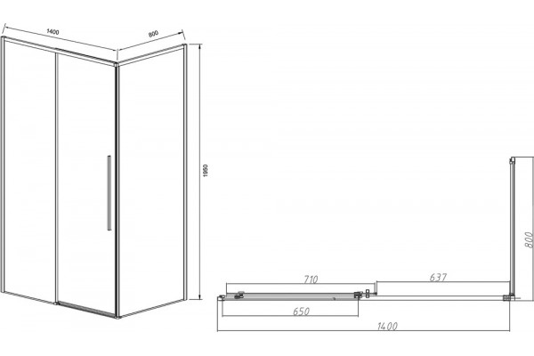 Душевой уголок Vincea Slim-N VSR-4SN8014CLB 140х80 см, профиль черный в современном стиле