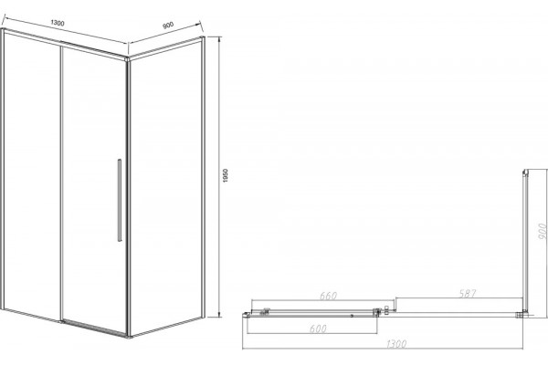 Душевой уголок Vincea Slim-N VSR-4SN9013CLB 130х90 см, профиль черный, двери раздвижные, стекло прозрачное