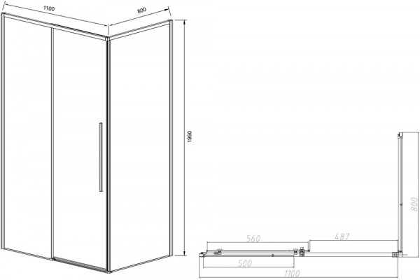 Душевой уголок Vincea Slim-N VSR-4SN8011CL 110х80 см, профиль хром, двери раздвижные, стекло прозрачное