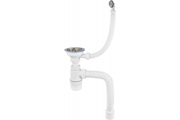 Сифон для мойки Virplast Элит 30986164 с круглым переливом, белый