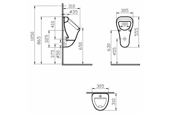 Писсуар VitrA Arkitekt 6202B003 подвесной, с внешним подводом воды, белый, 31.5x31x56.5 см