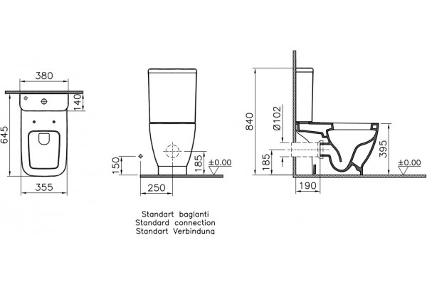 Унитаз-компакт VitrA Shift 9843B003-7200 белый, прямоугольный, 38x64.5 см