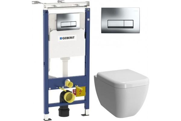 Комплект Geberit Duofix Платтенбау 458.125.21.1 4 в 1 с кнопкой смыва + Чаша для унитаза + Крышка-сиденье, цвет белый,  в современном стиле