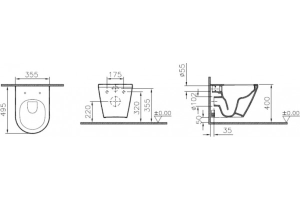 Унитаз подвесной VitrA Integra 7040B003-0075 безободковый белый, овальный, 35.5x49.4 см