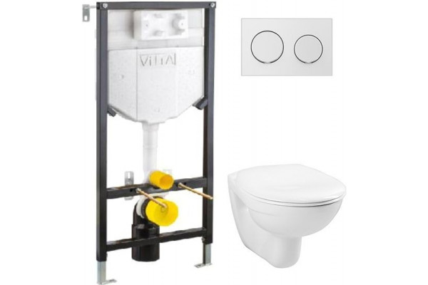 Комплект VitrA Uno 9773B003-7206 подвесной унитаз + инсталляция + кнопка цвет белый, бачок 3/6 л