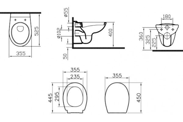 Комплект VitrA Uno 9773B003-7206 подвесной унитаз + инсталляция + кнопка цвет белый, бачок 3/6 л