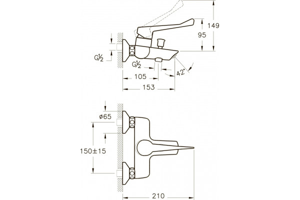 Смеситель VitrA AquaMed Solid S A42485EXP для ванны с душем, однорычажный, хром