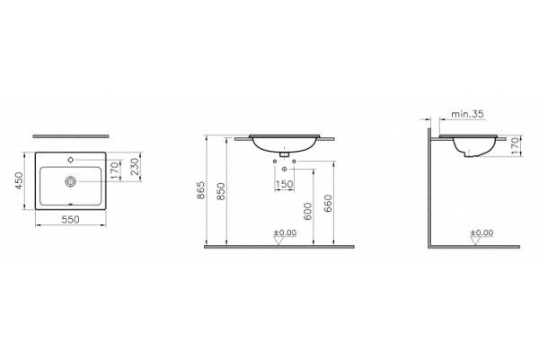 Раковина VitrA S20 5465B003 цвет белый, на столешницу, прямоугольная