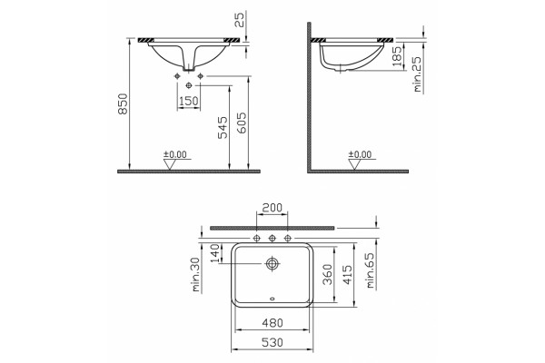 Раковина VitrA S50 5339B003 встраиваемая цвет белый, прямоугольная