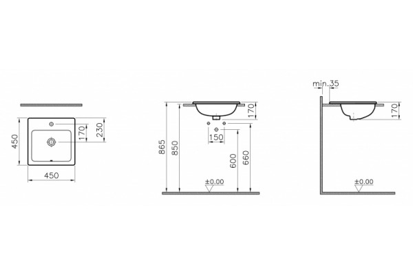 Рукомойник VitrA S20 5463B003 цвет белый, на столешницу, квадратная