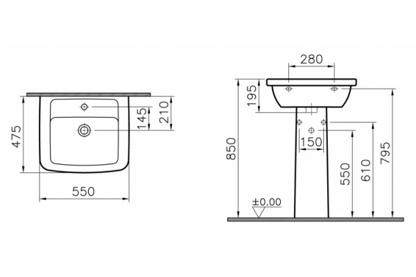 Раковина VitrA Form 300 9602B003 цвет белый, прямоугольная, с переливом