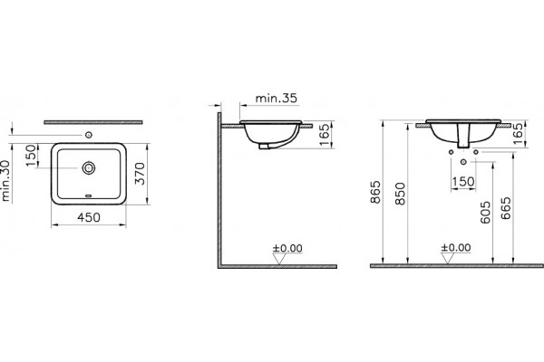 Рукомойник VitrA S20 5473B003-0642 45 см прямоугольная, цвет белый