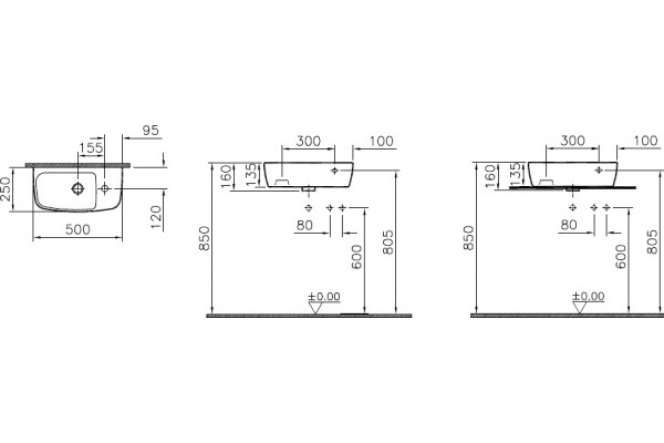 Раковина VitrA Shift 7070B003-0921 50 см прямоугольная, цвет белый