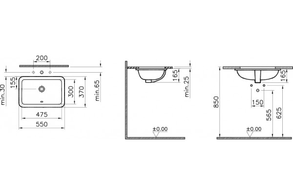 Раковина VitrA S20 7475B003-0618 55 см прямоугольная, цвет белый