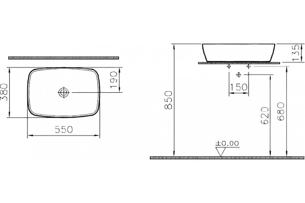 Раковина VitrA Shift 7075B083-0016 55 см, черная, прямоугольная, цвет черный