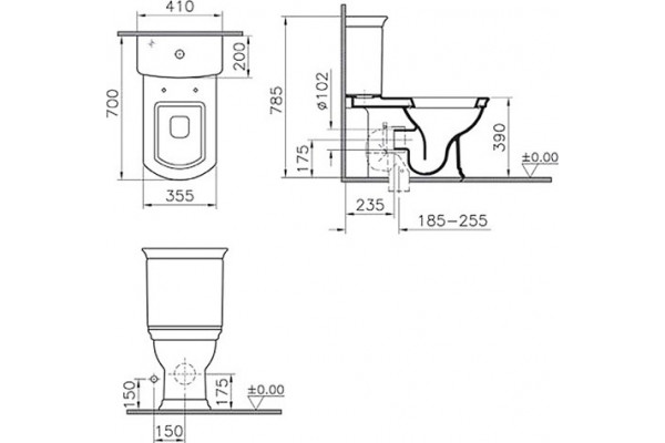 Унитаз-компакт VitrA Valarte 9722B003-7209 белый, прямоугольный, 41x70 см