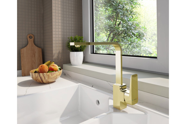 Смеситель для кухни VitrA Root Square A4275323EXP золото однорычажный, длина излива 21 см