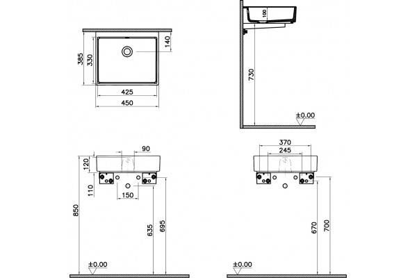 Раковина VitrA Archiplan 7403B003-0012 45 см прямоугольная, цвет белый
