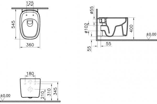 Унитаз подвесной VitrA Plural 7830B483-0075 матовый черный 36x54.5 см