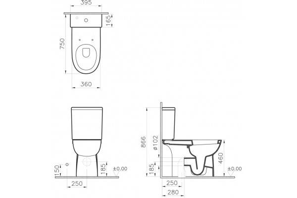 Унитаз-компакт VitrA Conforma 9832B003-7204 для людей с ограниченными возможностями, белый, 39.5x75 см