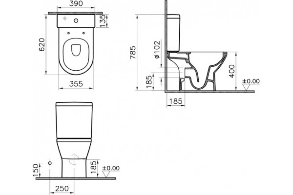 Унитаз-компакт VitrA Integra Round Open-Back 9833B003-7206 с микролифтом, белый, 39x62 см