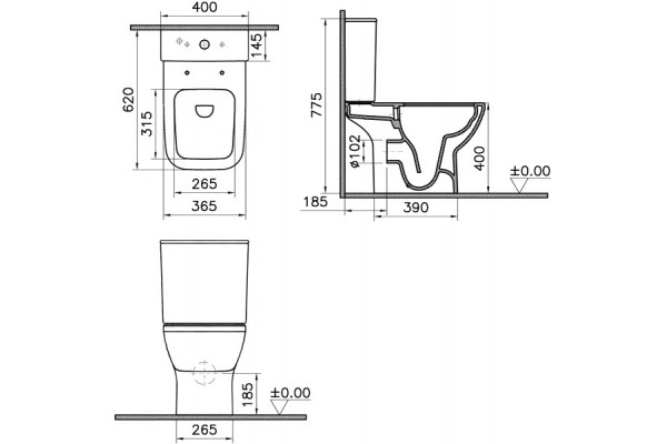 Унитаз-компакт VitrA Integra Square Open-Back 9833B003-7205 с микролифтом, белый, 40x62 см