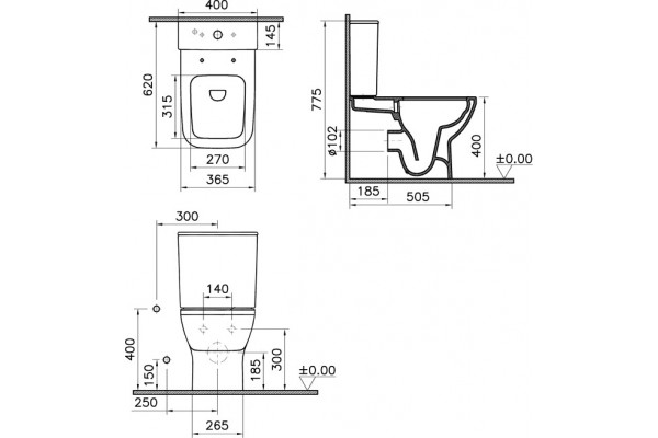 Унитаз-компакт VitrA Integra Square 9833B003-7204 с микролифтом, белый, 40x62 см