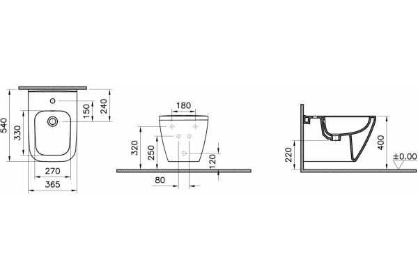 Биде подвесное VitrA Integra Square 7083B003-0288 цвет белый, прямоугольное, 36.5x54 см