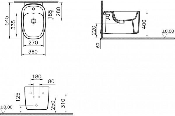Биде подвесное VitrA Plural 7831B401-0288 матовое белое цвет белый, овальное, 36x54.5 см
