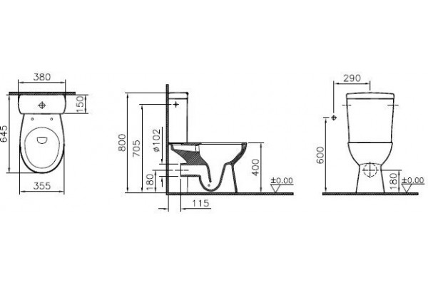 Унитаз-компакт VitrA S10 9864B003-7201 с микролифтом, 38x64.5 см