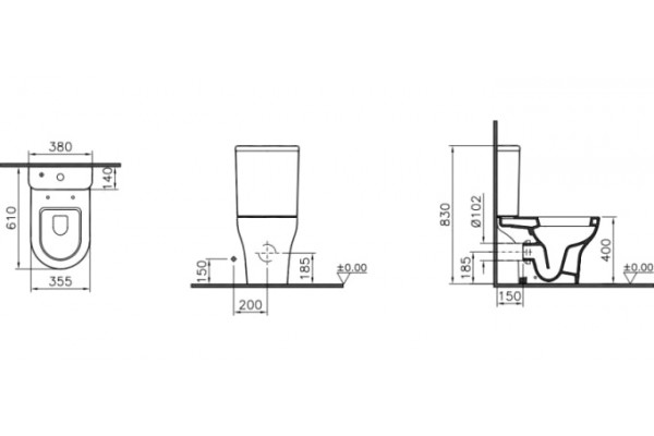 Унитаз-компакт VitrA Zentrum Open-back 9824B003-7207 безободковый белый, овальный, 38x61 см