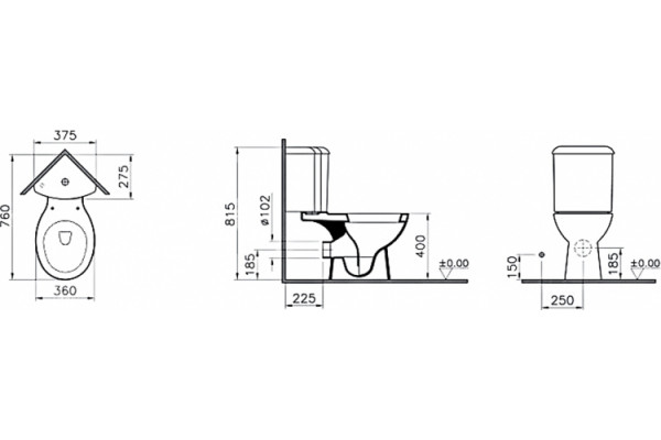 Унитаз-компакт VitrA Arkitekt 9754B003-7201 белый, овальный, 37.5x76 см