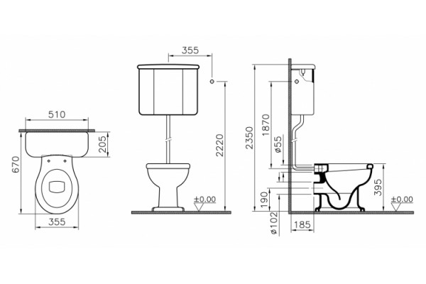 Чаша для унитаза с высоким бачком VitrA Efes , белый, овальный, 35.5x67 см