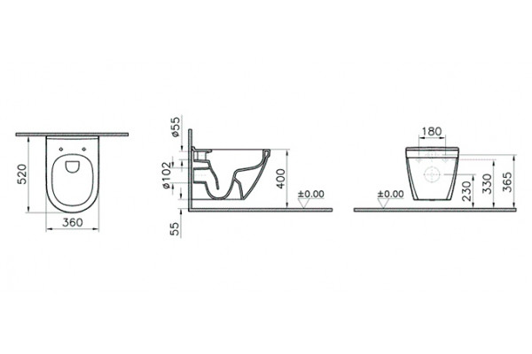 Унитаз подвесной VitrA S50  белый, овальный, антивсплеск, 36x52 см