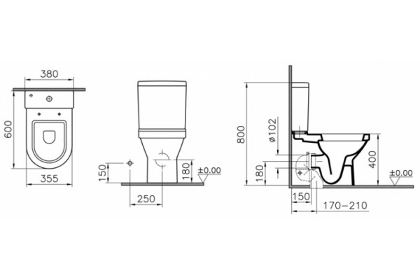 Унитаз напольный VitrA S50  белый, овальный, антивсплеск, 35.5x60 см