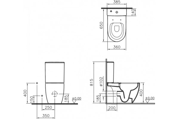Унитаз-компакт VitrA Sento Open-Back 9830B003-7204 безободковый белый, овальный, 38.5x65 см