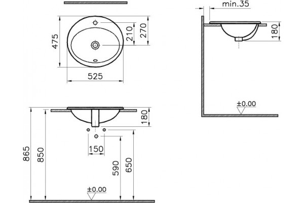 Раковина VitrA S20 5468B003-0001 цвет белый, на столешницу, овальная
