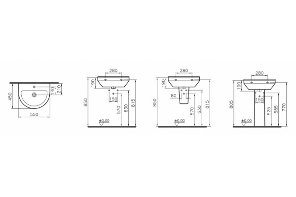 Раковина VitrA S50 5301B003 (55 см) цвет белый, полукруглая, с переливом