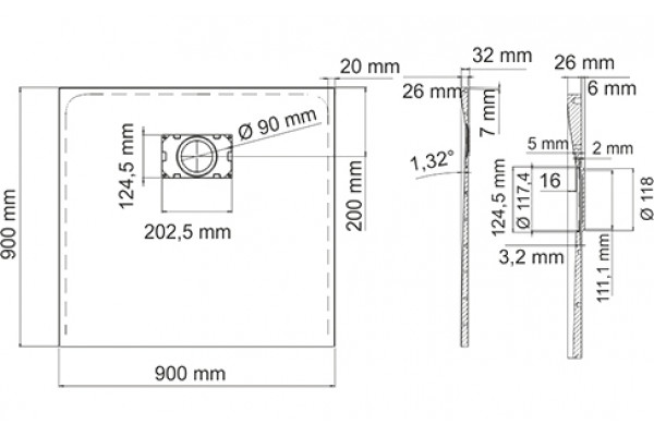 Поддон для душа Wasserkraft Main 41T03 90x90 см квадратный, низкий