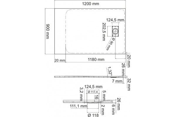 Поддон для душа Wasserkraft Main 41T07 120x90 см прямоугольный, низкий