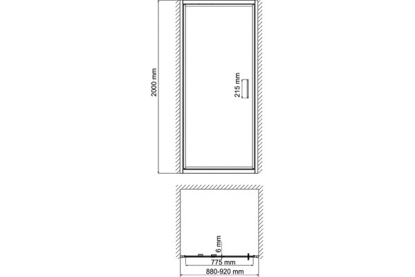 Душевая дверь в нишу Wasserkraft Salm 27I04 90 см распашная, стекло прозрачное