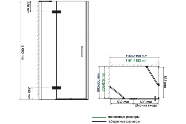 Душевой уголок Wasserkraft Aller 10H07LB black matt, 120x90 см, прямоугольный, двери распашные